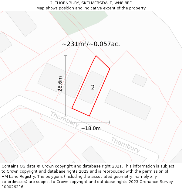 2, THORNBURY, SKELMERSDALE, WN8 8RD: Plot and title map