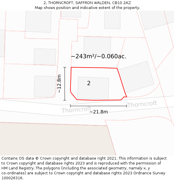 2, THORNCROFT, SAFFRON WALDEN, CB10 2AZ: Plot and title map