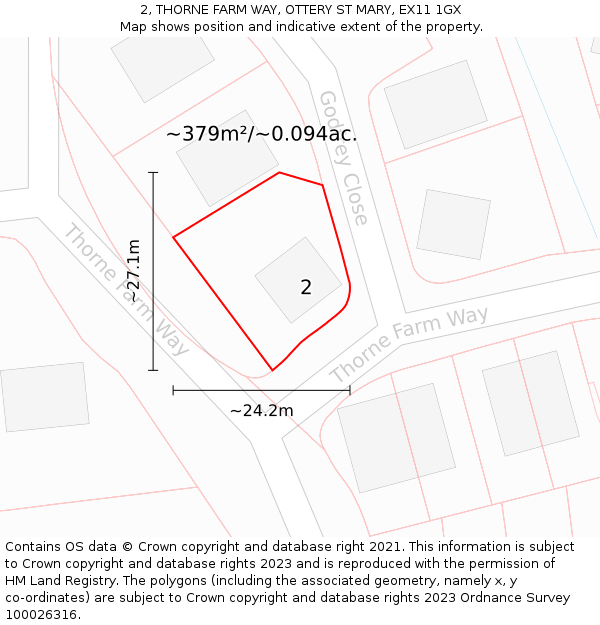 2, THORNE FARM WAY, OTTERY ST MARY, EX11 1GX: Plot and title map