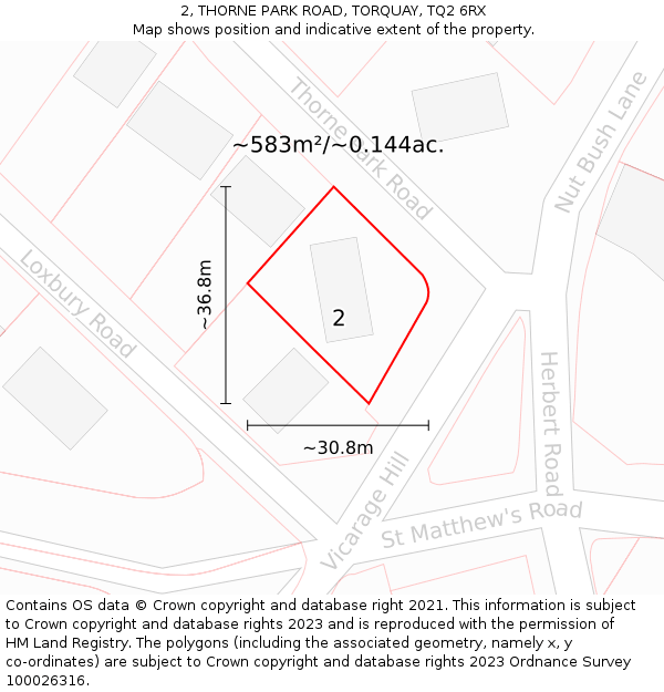 2, THORNE PARK ROAD, TORQUAY, TQ2 6RX: Plot and title map