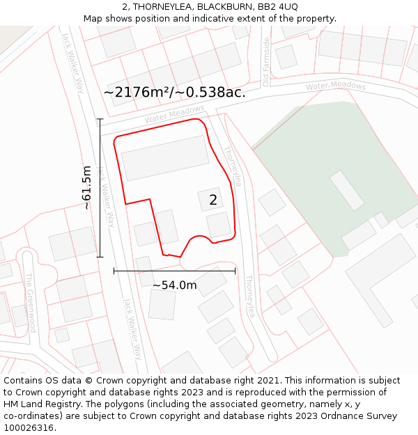 2, THORNEYLEA, BLACKBURN, BB2 4UQ: Plot and title map