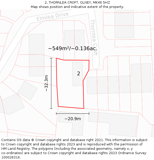 2, THORNLEA CROFT, OLNEY, MK46 5HZ: Plot and title map