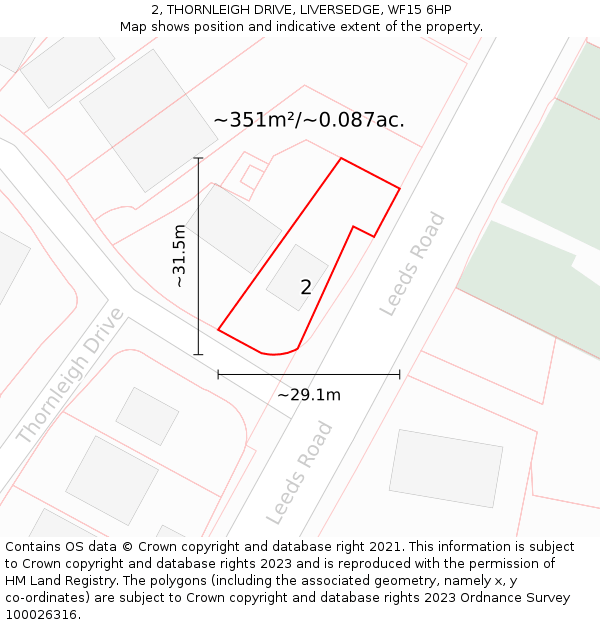 2, THORNLEIGH DRIVE, LIVERSEDGE, WF15 6HP: Plot and title map