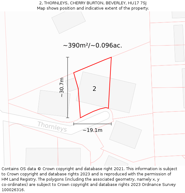 2, THORNLEYS, CHERRY BURTON, BEVERLEY, HU17 7SJ: Plot and title map