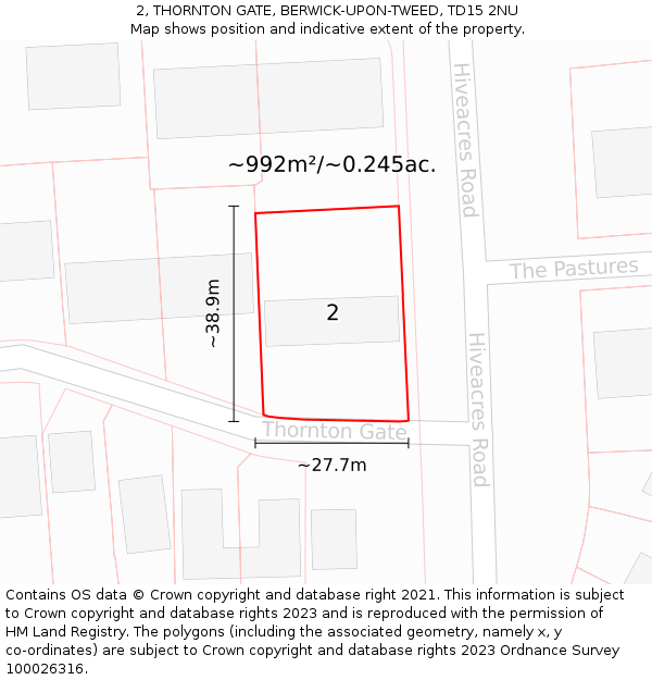 2, THORNTON GATE, BERWICK-UPON-TWEED, TD15 2NU: Plot and title map