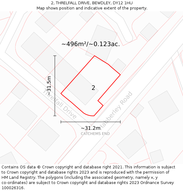 2, THRELFALL DRIVE, BEWDLEY, DY12 1HU: Plot and title map