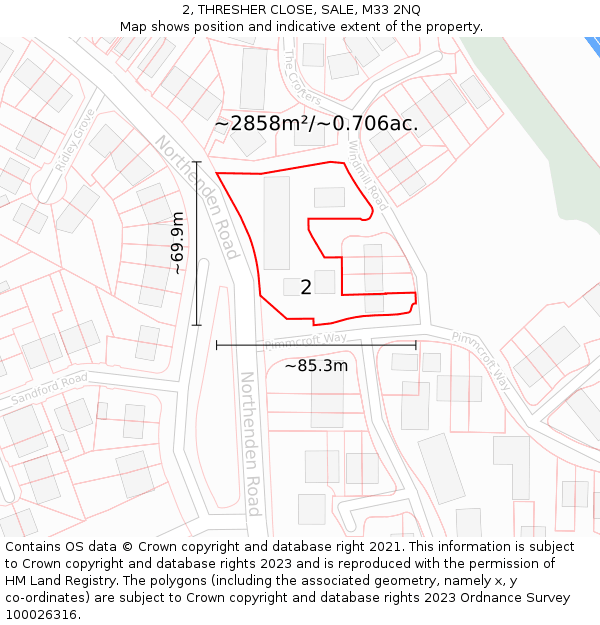 2, THRESHER CLOSE, SALE, M33 2NQ: Plot and title map
