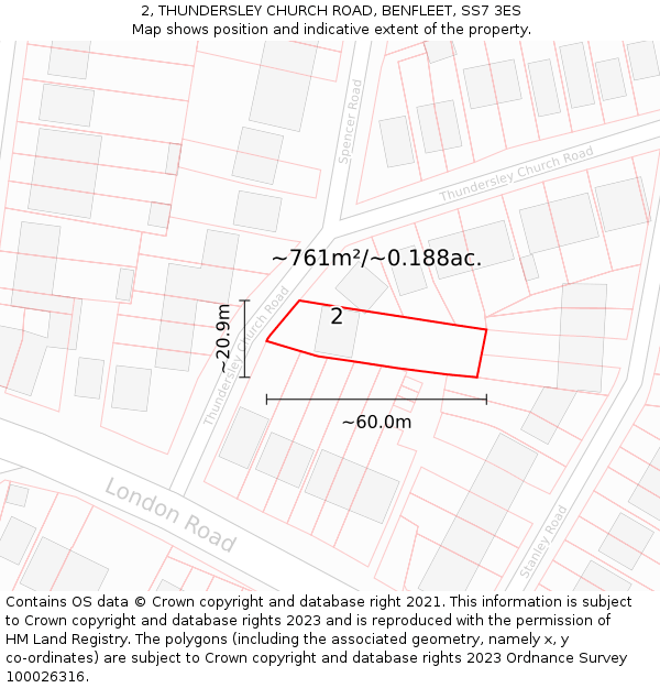 2, THUNDERSLEY CHURCH ROAD, BENFLEET, SS7 3ES: Plot and title map