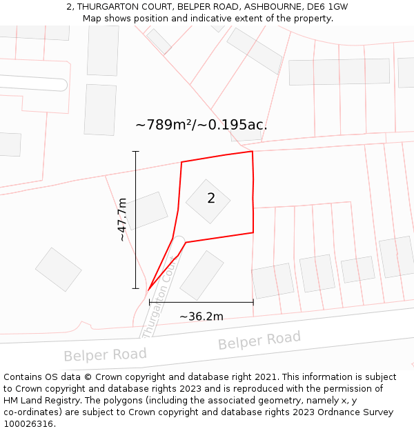 2, THURGARTON COURT, BELPER ROAD, ASHBOURNE, DE6 1GW: Plot and title map
