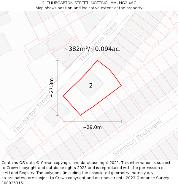 2, THURGARTON STREET, NOTTINGHAM, NG2 4AG: Plot and title map