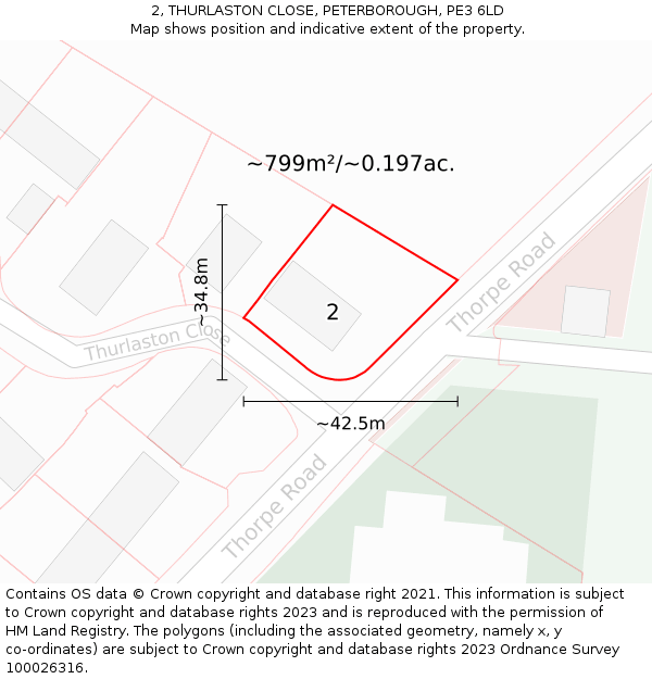 2, THURLASTON CLOSE, PETERBOROUGH, PE3 6LD: Plot and title map