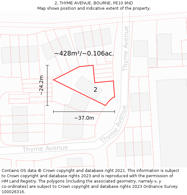 2, THYME AVENUE, BOURNE, PE10 9ND: Plot and title map