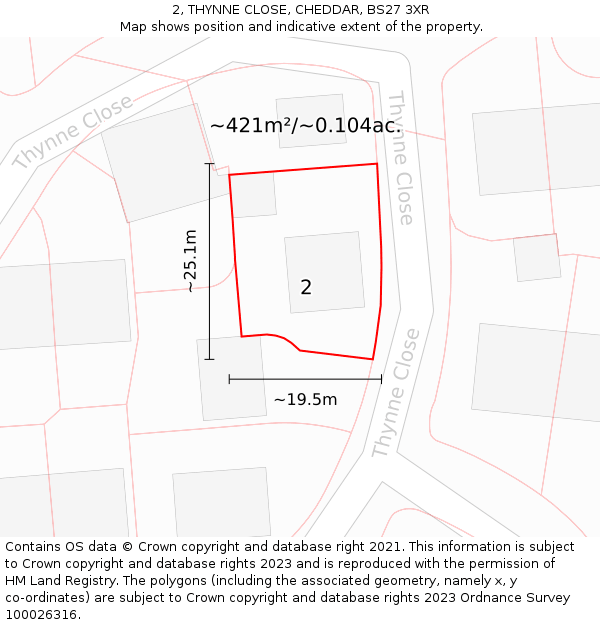 2, THYNNE CLOSE, CHEDDAR, BS27 3XR: Plot and title map