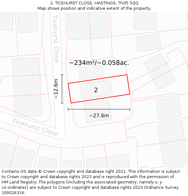 2, TICEHURST CLOSE, HASTINGS, TN35 5QQ: Plot and title map