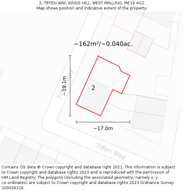 2, TIFFEN WAY, KINGS HILL, WEST MALLING, ME19 4GZ: Plot and title map