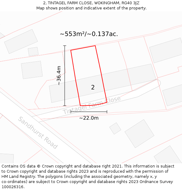 2, TINTAGEL FARM CLOSE, WOKINGHAM, RG40 3JZ: Plot and title map