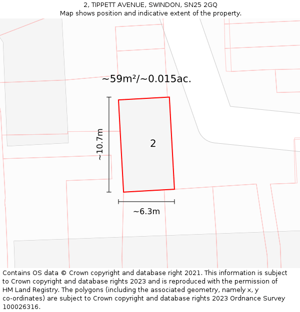 2, TIPPETT AVENUE, SWINDON, SN25 2GQ: Plot and title map