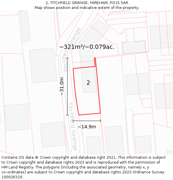 2, TITCHFIELD GRANGE, FAREHAM, PO15 5AR: Plot and title map