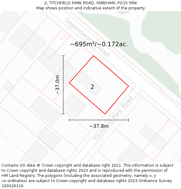 2, TITCHFIELD PARK ROAD, FAREHAM, PO15 5RW: Plot and title map