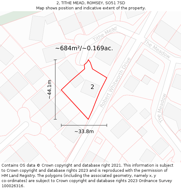 2, TITHE MEAD, ROMSEY, SO51 7SD: Plot and title map