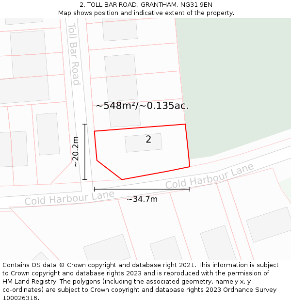 2, TOLL BAR ROAD, GRANTHAM, NG31 9EN: Plot and title map