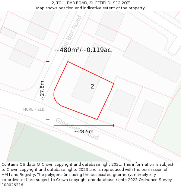 2, TOLL BAR ROAD, SHEFFIELD, S12 2QZ: Plot and title map