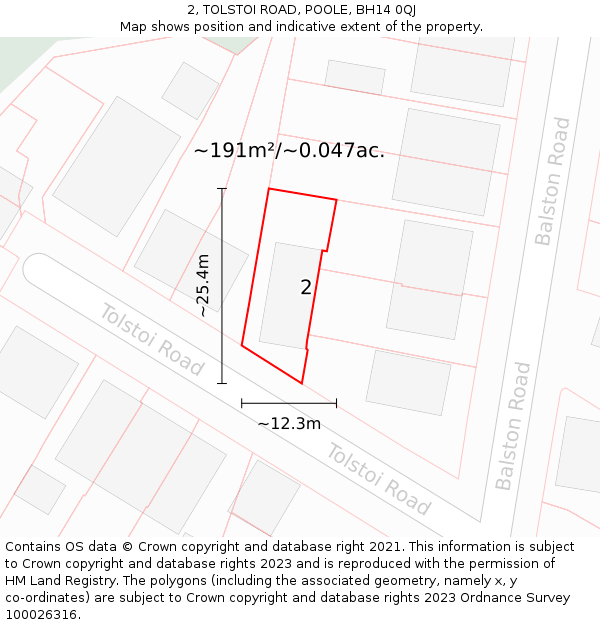 2, TOLSTOI ROAD, POOLE, BH14 0QJ: Plot and title map