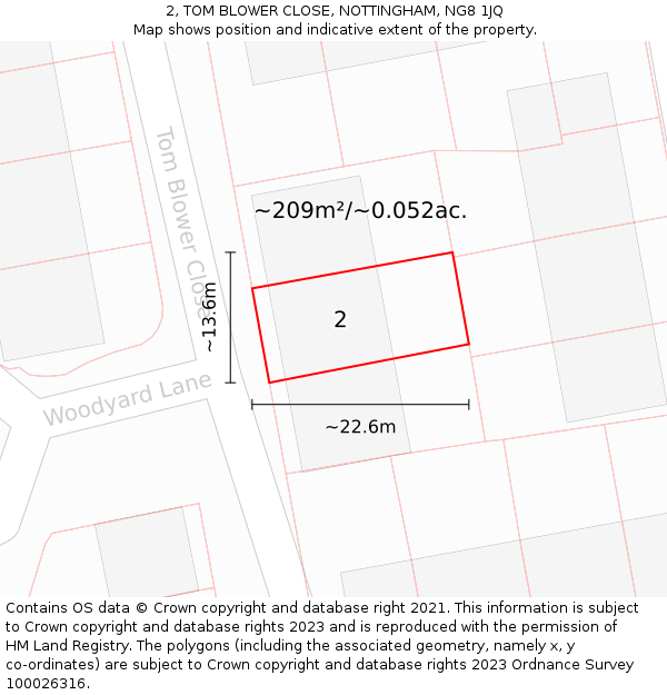 2, TOM BLOWER CLOSE, NOTTINGHAM, NG8 1JQ: Plot and title map