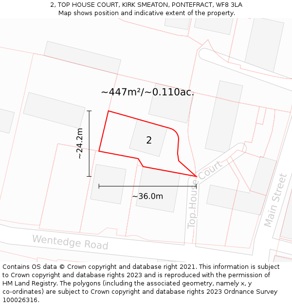 2, TOP HOUSE COURT, KIRK SMEATON, PONTEFRACT, WF8 3LA: Plot and title map