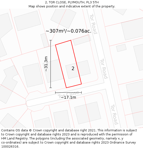 2, TOR CLOSE, PLYMOUTH, PL3 5TH: Plot and title map