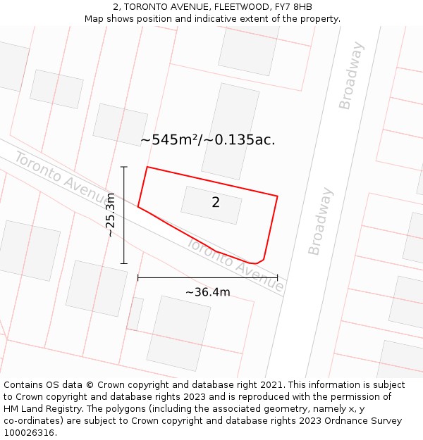 2, TORONTO AVENUE, FLEETWOOD, FY7 8HB: Plot and title map