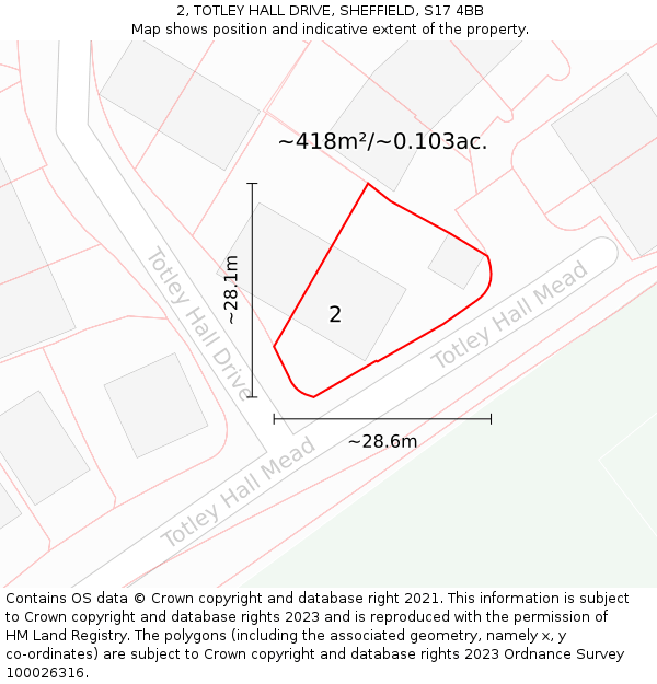 2, TOTLEY HALL DRIVE, SHEFFIELD, S17 4BB: Plot and title map