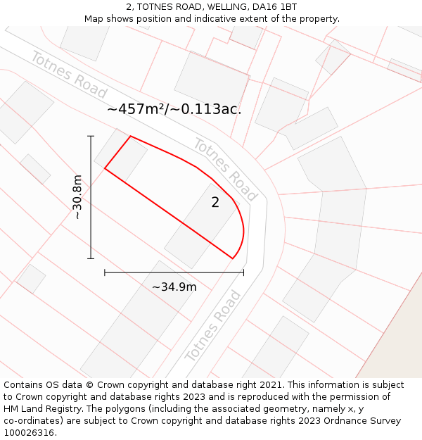 2, TOTNES ROAD, WELLING, DA16 1BT: Plot and title map