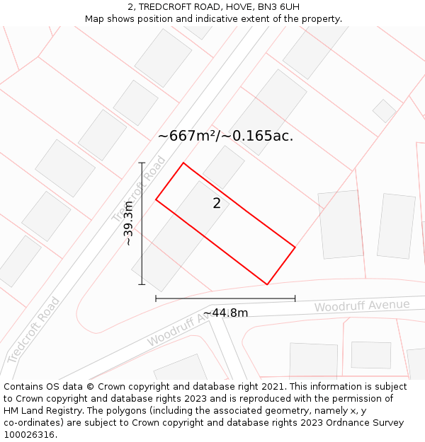 2, TREDCROFT ROAD, HOVE, BN3 6UH: Plot and title map