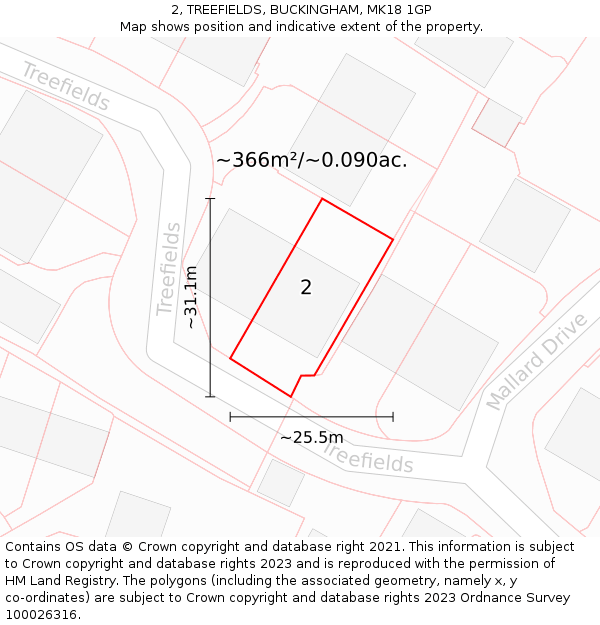 2, TREEFIELDS, BUCKINGHAM, MK18 1GP: Plot and title map