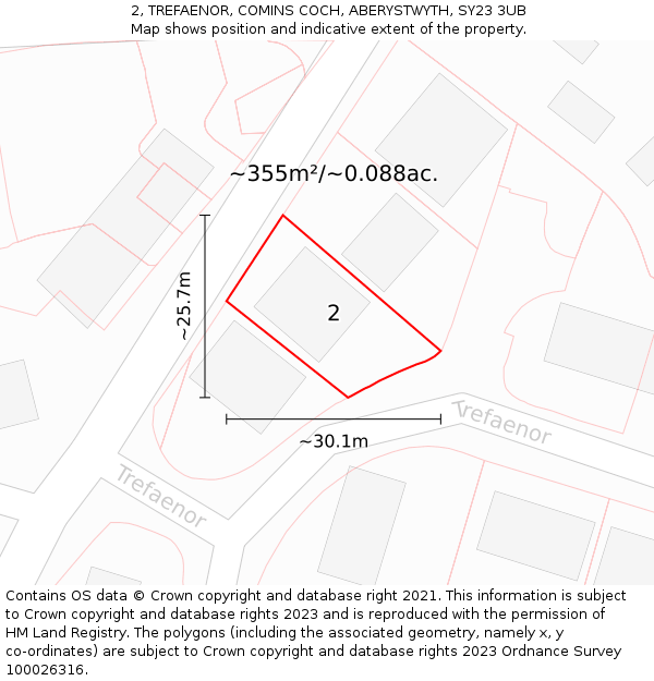 2, TREFAENOR, COMINS COCH, ABERYSTWYTH, SY23 3UB: Plot and title map