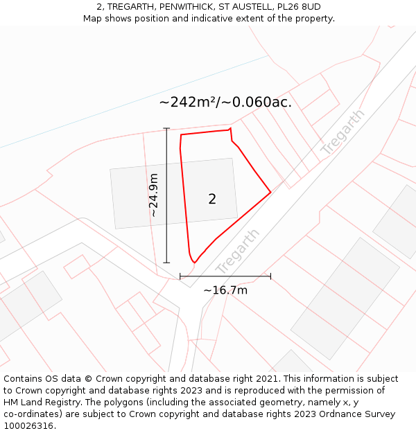 2, TREGARTH, PENWITHICK, ST AUSTELL, PL26 8UD: Plot and title map