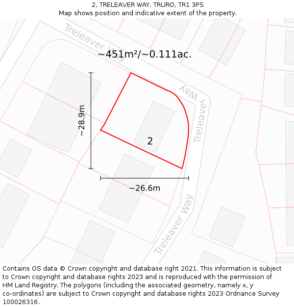 2, TRELEAVER WAY, TRURO, TR1 3PS: Plot and title map