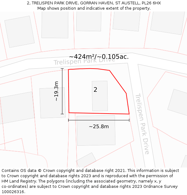 2, TRELISPEN PARK DRIVE, GORRAN HAVEN, ST AUSTELL, PL26 6HX: Plot and title map