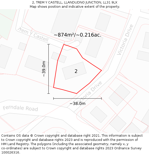 2, TREM Y CASTELL, LLANDUDNO JUNCTION, LL31 9LX: Plot and title map