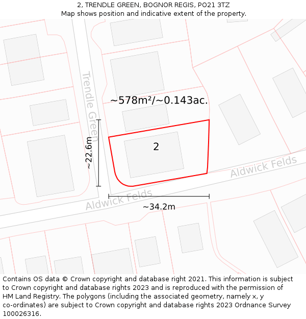 2, TRENDLE GREEN, BOGNOR REGIS, PO21 3TZ: Plot and title map