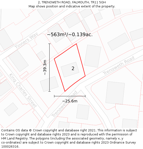 2, TRENOWETH ROAD, FALMOUTH, TR11 5GH: Plot and title map