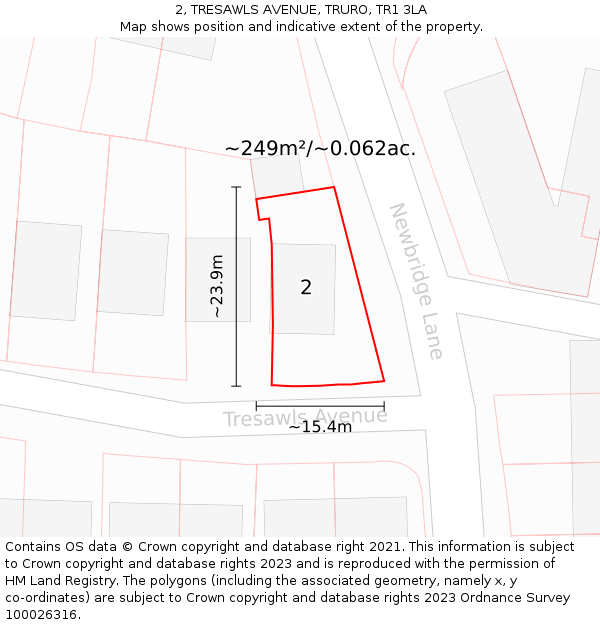 2, TRESAWLS AVENUE, TRURO, TR1 3LA: Plot and title map