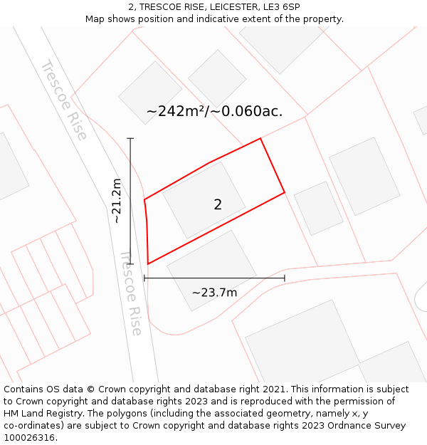 2, TRESCOE RISE, LEICESTER, LE3 6SP: Plot and title map