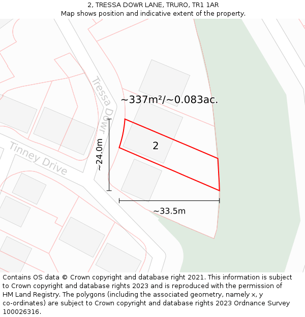 2, TRESSA DOWR LANE, TRURO, TR1 1AR: Plot and title map