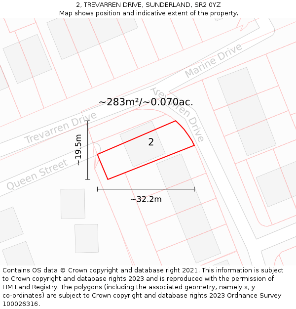 2, TREVARREN DRIVE, SUNDERLAND, SR2 0YZ: Plot and title map