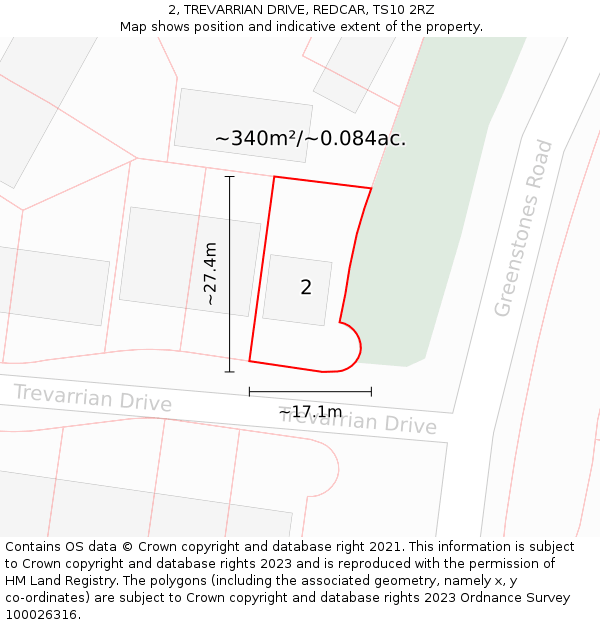 2, TREVARRIAN DRIVE, REDCAR, TS10 2RZ: Plot and title map