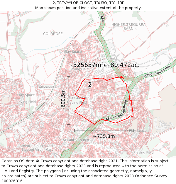 2, TREVAYLOR CLOSE, TRURO, TR1 1RP: Plot and title map