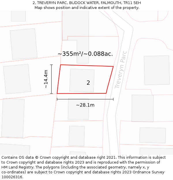 2, TREVERYN PARC, BUDOCK WATER, FALMOUTH, TR11 5EH: Plot and title map