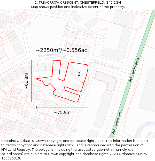 2, TREVORROW CRESCENT, CHESTERFIELD, S40 2GH: Plot and title map